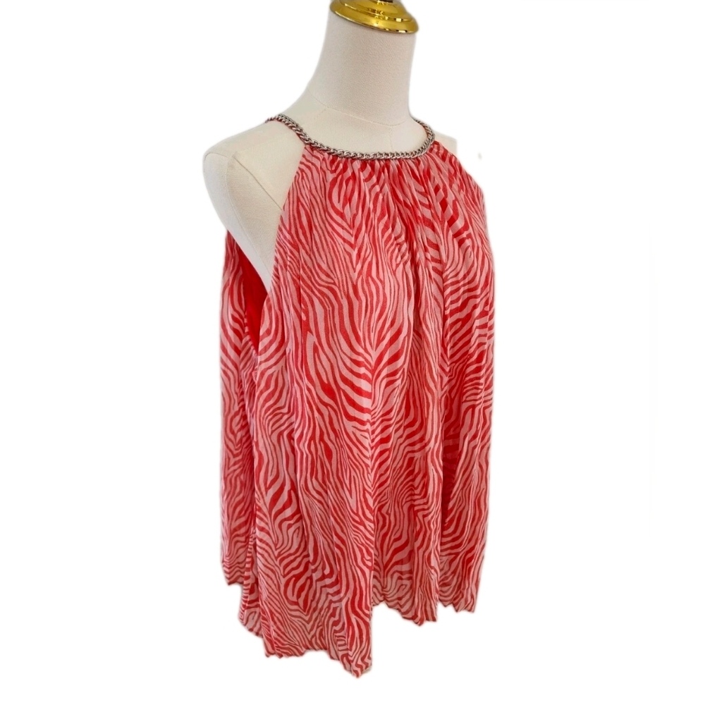 NWOT Michael Kors Zebra-Print Pleated Chain Top Casual Blouse Plus Size 2X